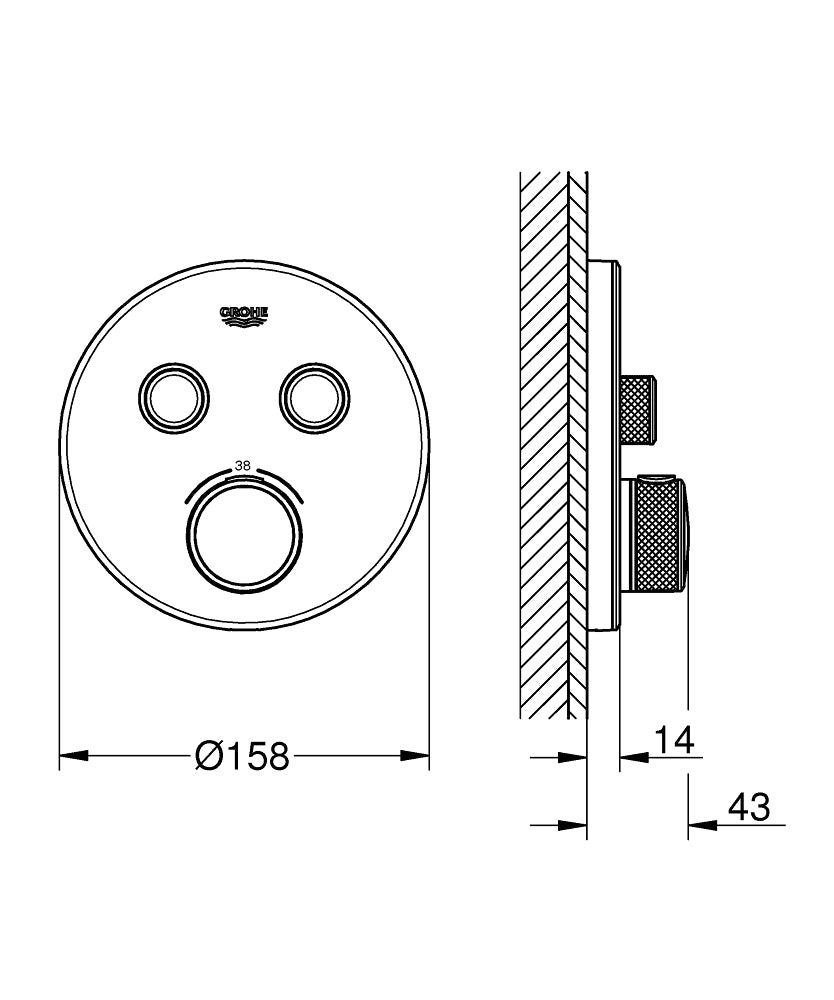 Grohe Grohtherm Smartcontrol Çift Yönlü Ankastre Termostatik Duş Bataryası Beyaz - 29151LS0 teknik çizim