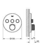 Grohe Grohtherm Smartcontrol Üç Yollu Yön Değiştiricili Ankastre Termostatik Duş Bataryası Beyaz - 2 teknik çizim