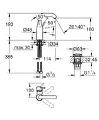 Grohe Essence Tek Kumandalı Lavabo Bataryası  M- Boyut - 24181001 teknik çizim