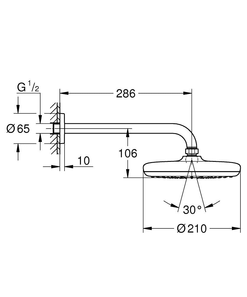 Grohe Tempesta 210 Tepe Duşu Seti 286 mm Mat Siyah - 1022182430 teknik çizim