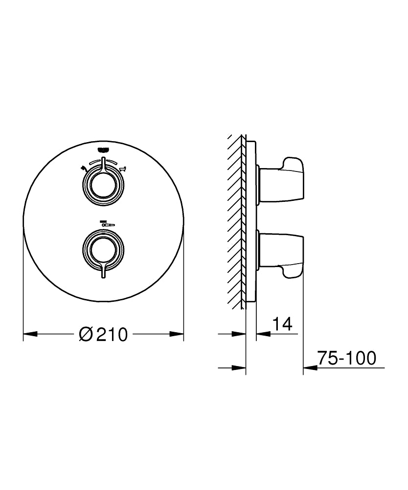 Grohe Grohtherm SpecialTermostatik banyo/duş bataryası kaplaması teknik çizim