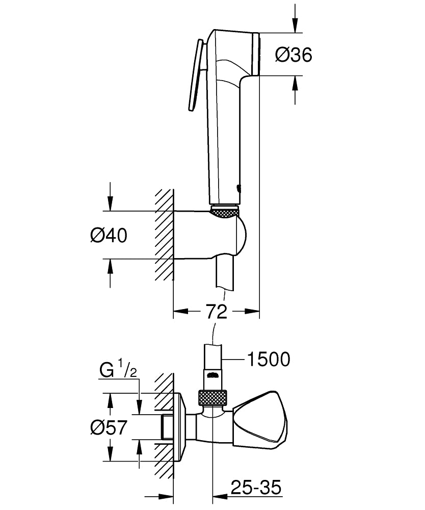 Grohe Taharet Sprey Takımı Tempesta Krom- 26357000 teknik çizim