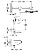 Grohe Rainshower System Smartcontrol Duo 360 Termostatik Yarı Ankastre Duş Bataryası 26443000 teknik çizim