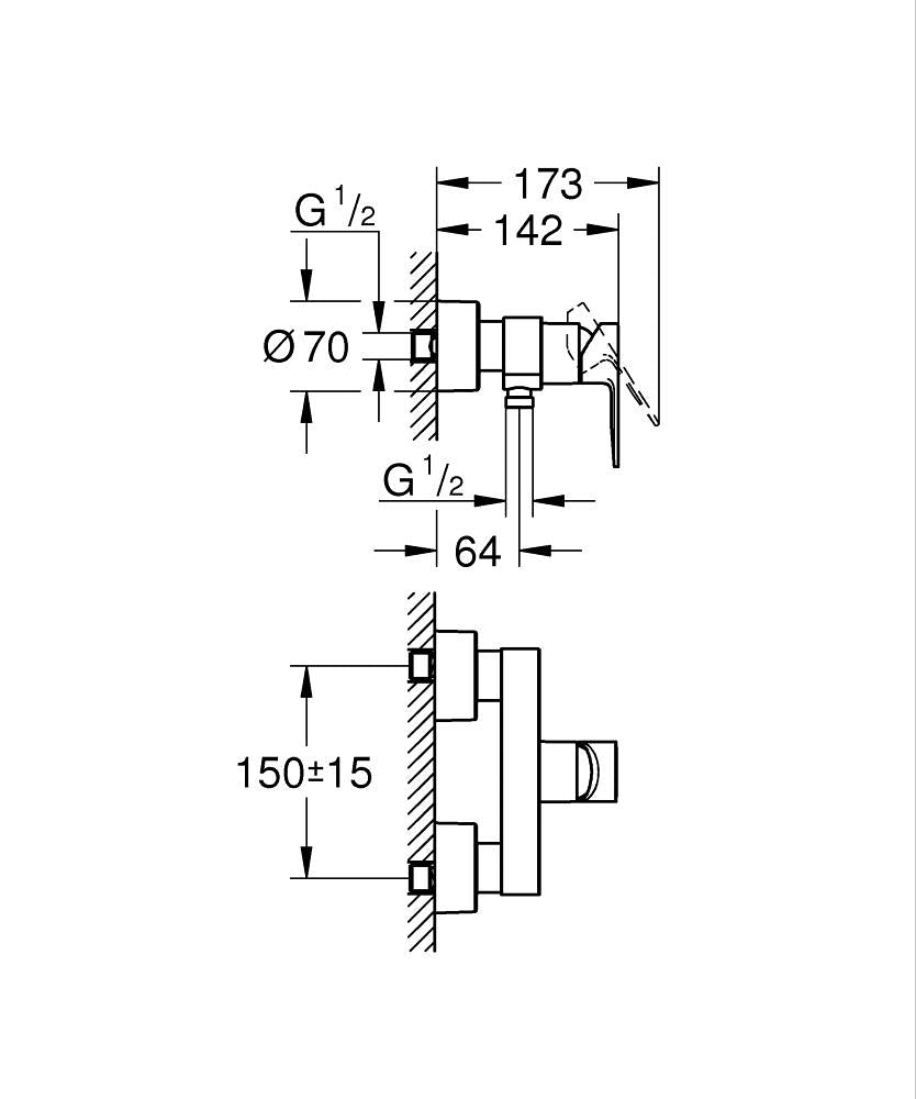 Grohe Lineare Duş Bataryası Krom - 33865001 teknik çizim