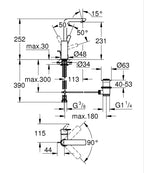 Grohe Lavabo Bataryası Lineare L-Boyut Krom - 23296001 teknik çizim
