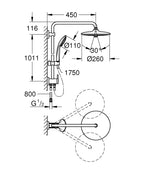 Grohe Euphoria System 260 Duvara Monte Yön Değiştiricili Duş Sistemi-27421002 teknik çizim