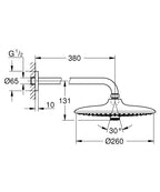 Grohe Euphoria 260 Tepe Duşu Seti 380 Mm, 3 Akışlı 26459000 teknik çizim