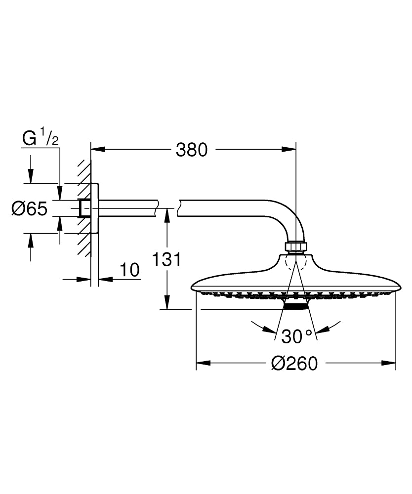 Grohe Euphoria 260 Tepe Duşu Seti 380 Mm, 3 Akışlı 26459000 teknik çizim