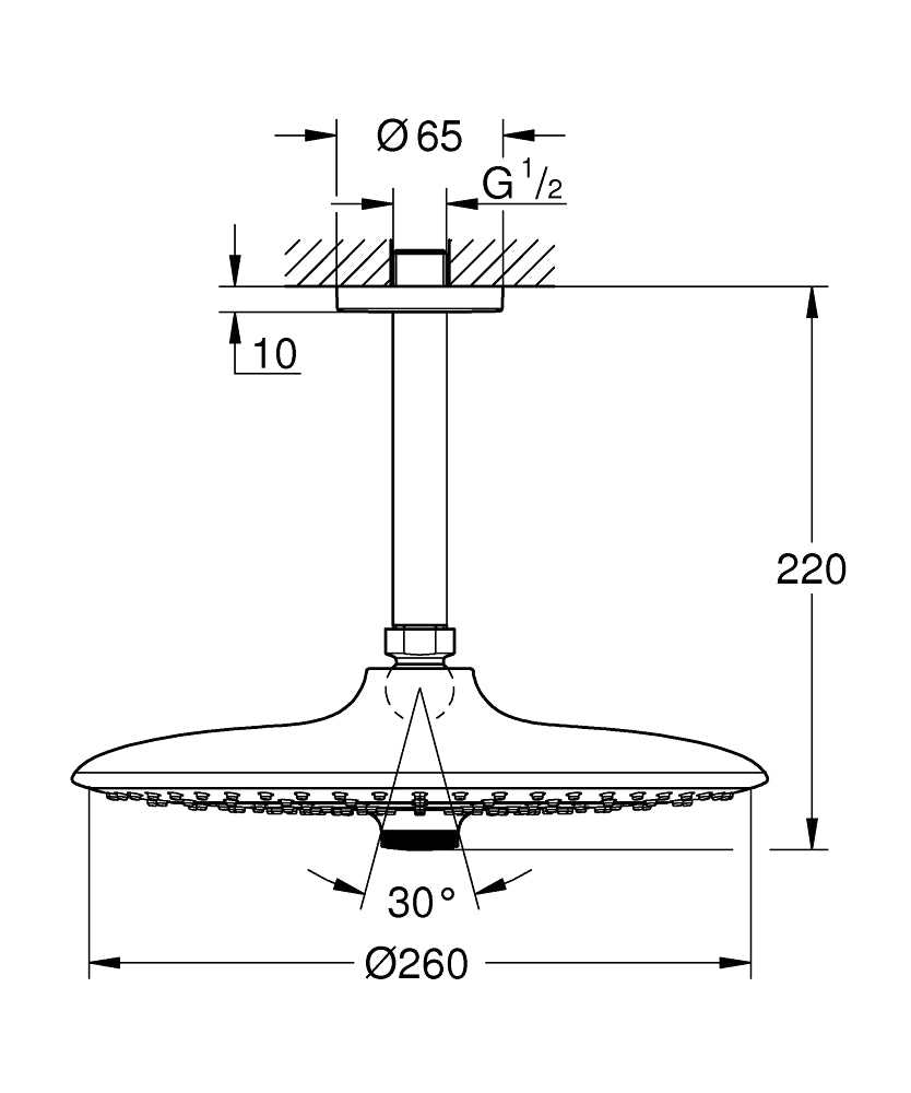 Grohe Euphoria 260 Tepe Duşu Seti 142 mm, 3 Akışlı- 26461000 teknik çizim
