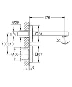 Grohe Eurocube E Fotoselli Lavabo Bataryası, Duvardan, Tek Su Girişli-36442000 teknik çizim