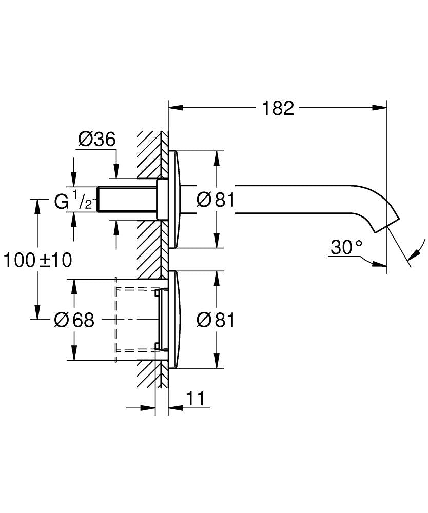 Grohe Fotoselli Duv. Ank. Lavabo Bat. Elekt. Tek Su Girişi 36447000 teknik çizim
