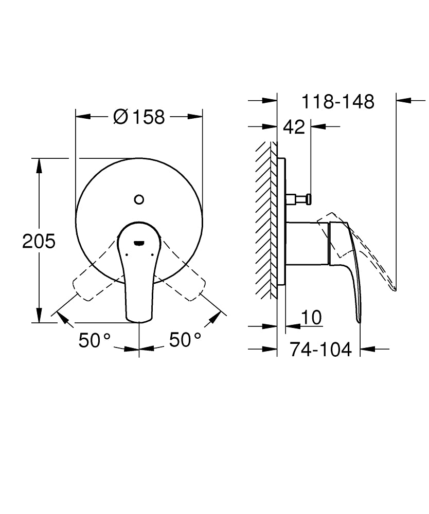 Grohe Eurosmart Ankastre Banyo/Duş Bataryası - 24043003 teknik çizim
