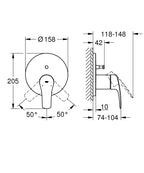 Grohe Eurosmart Ankastre Banyo/Duş Bataryası - 24043003 teknik çizim