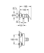 Grohe Eurosmart Tek Kumandalı Duş Bataryası - 33555003 teknik çizim