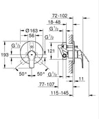 Grohe Eurosmart Tek Kumandalı Banyo Bataryası 33305003 teknik çizim