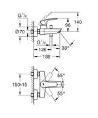 Grohe Eurosmart Tek Kumandalı Banyo Bataryası 1/2 - 33300003 teknik çizim