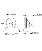 Grohe Eurosmart Ankastre Banyo/Duş Bataryası Mat Siyah - 194502433 teknik çizim