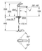 Grohe Eurosmart Tek Kumandalı Lavabo Bataryası Xl-Boyut - 23971003 teknik çizim