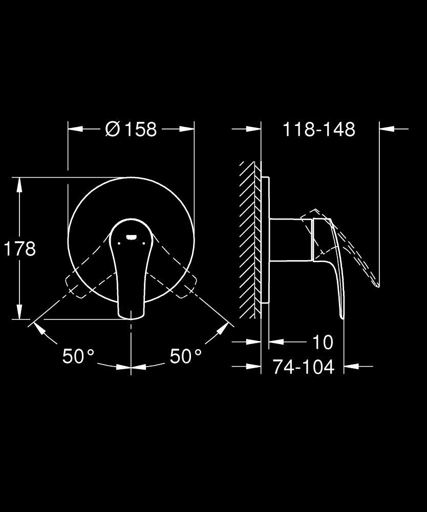 Grohe Eurosmart Ankastre Duş Bataryası - 24042003 teknik çizim