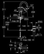 Grohe Eurosmart Tek Kumandalı Lavabo Bataryası 1/2L-Boyut - 23537003 teknik çizim