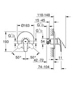 Grohe Eurosmart Tek Kumandalı Duş Bataryası - 33556003 teknik çizim