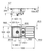 Grohe K500 Damlalıklı Eviye Paslanmaz Çelik - 31572SD1 teknik çizim