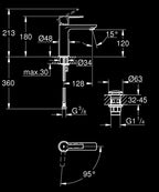 Grohe Lavabo Bataryası Lineare S-Boyut Krom – 23996001 teknik çizim