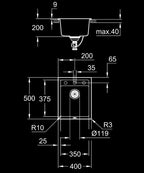 Grohe 700 Kuvars Kompozit Eviye 50 -C 40/50, Granit Siyah Rengi - 31650AP0 teknik çizim