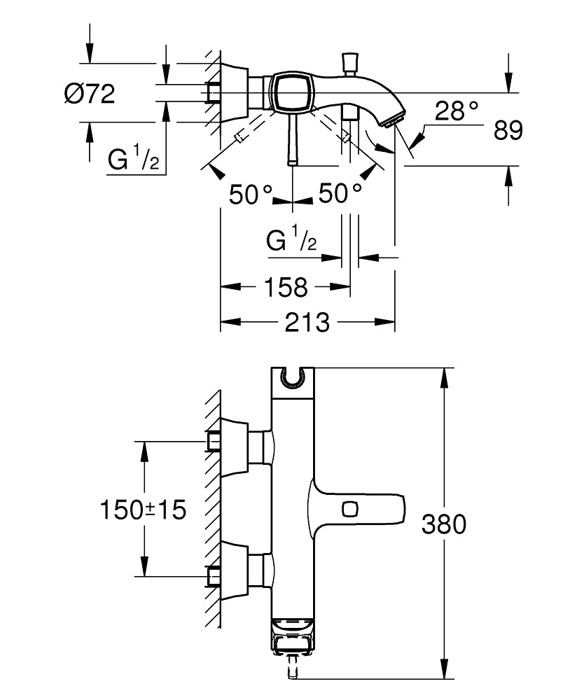 Grohe Grandera Ohm Bath Exp - 24374000 teknik çizim