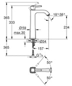 Grohe Grandera Lavabo Bataryası XL Boyut - 24371000 teknik çizim