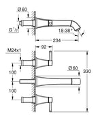 Grohe Grandera 3 Delikli Duvardan Lavabo Bataryası L-Boyut - 20623000 teknik çizim