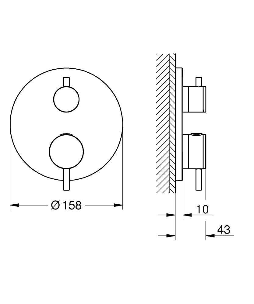 Grohe Atrio Termostatik Banyo/Duş Bataryası - 24358000 teknik çizim