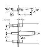 Grohe Allure Brilliant 3 Delikli Lavabo Bataryası 1/2" M-Boyut Krom – 20628000 teknik çizim