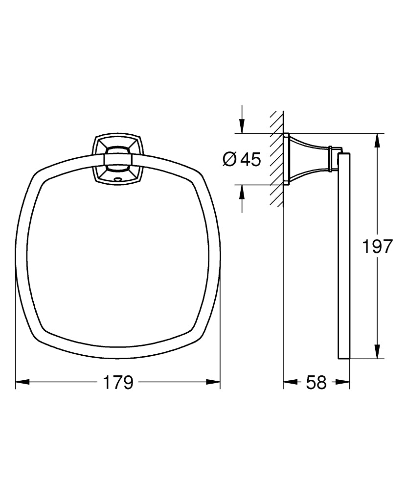 Grohe Halka Havluluk Grandera Krom – 40929000 teknik çizim