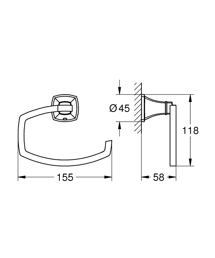 Grohe Tuvalet Kağıtlığı Grandera Krom – 40908000 teknik çizim
