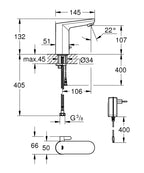 Grohe Fotoselli Lavabo Bataryası Elektrikli Çift Su Giriş Krom - 36325002 teknik çizim