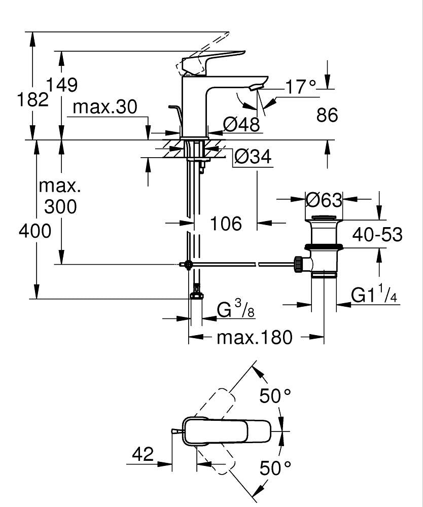 Grohe Cubeo Slm Basin S - 1016942430 teknik çizim