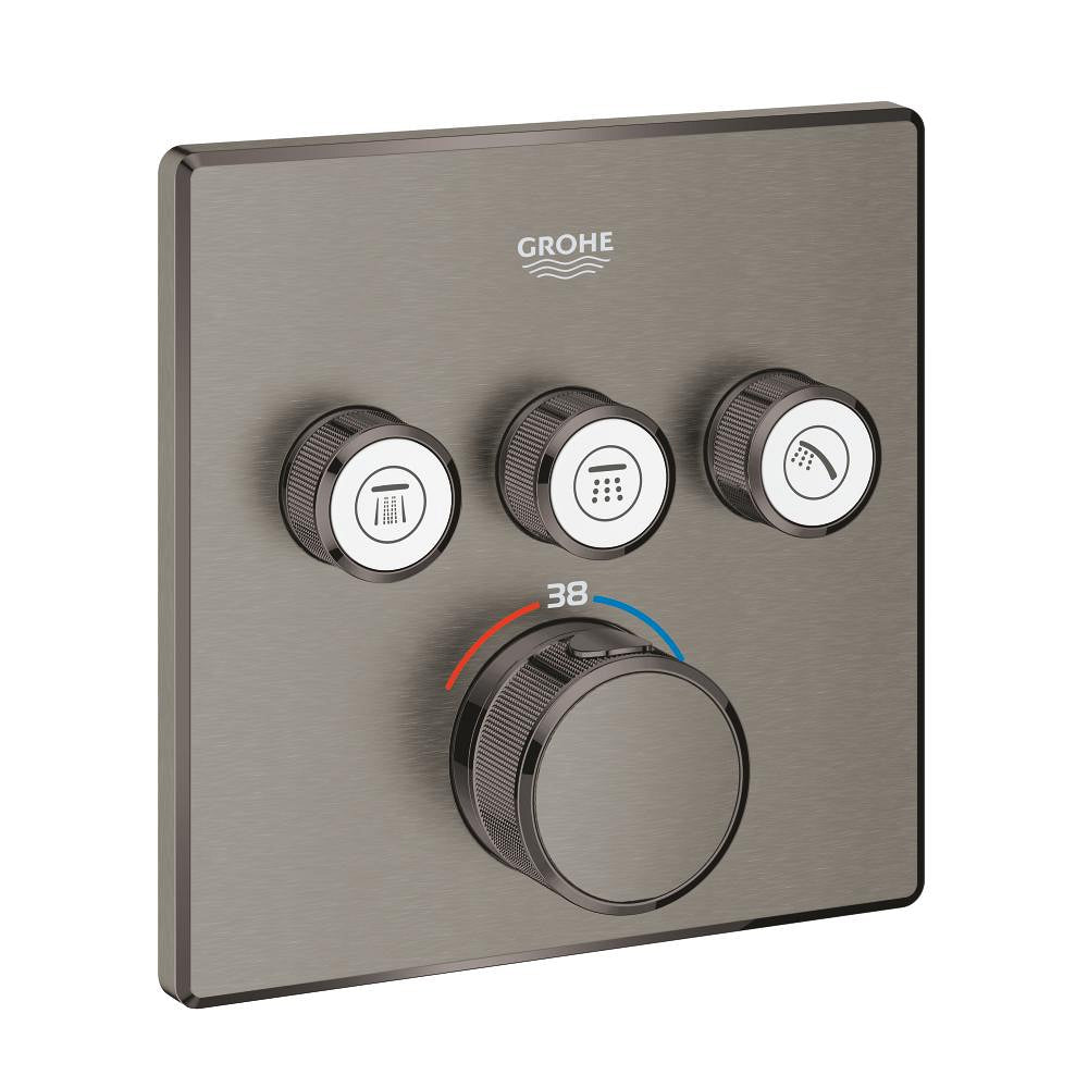 Grohe Grohtherm Smartcontrol Üç Valfli Akış Kontrollü, Ankastre Termostatik Duş Bataryası Brushed Hard Graphite - 29126AL0