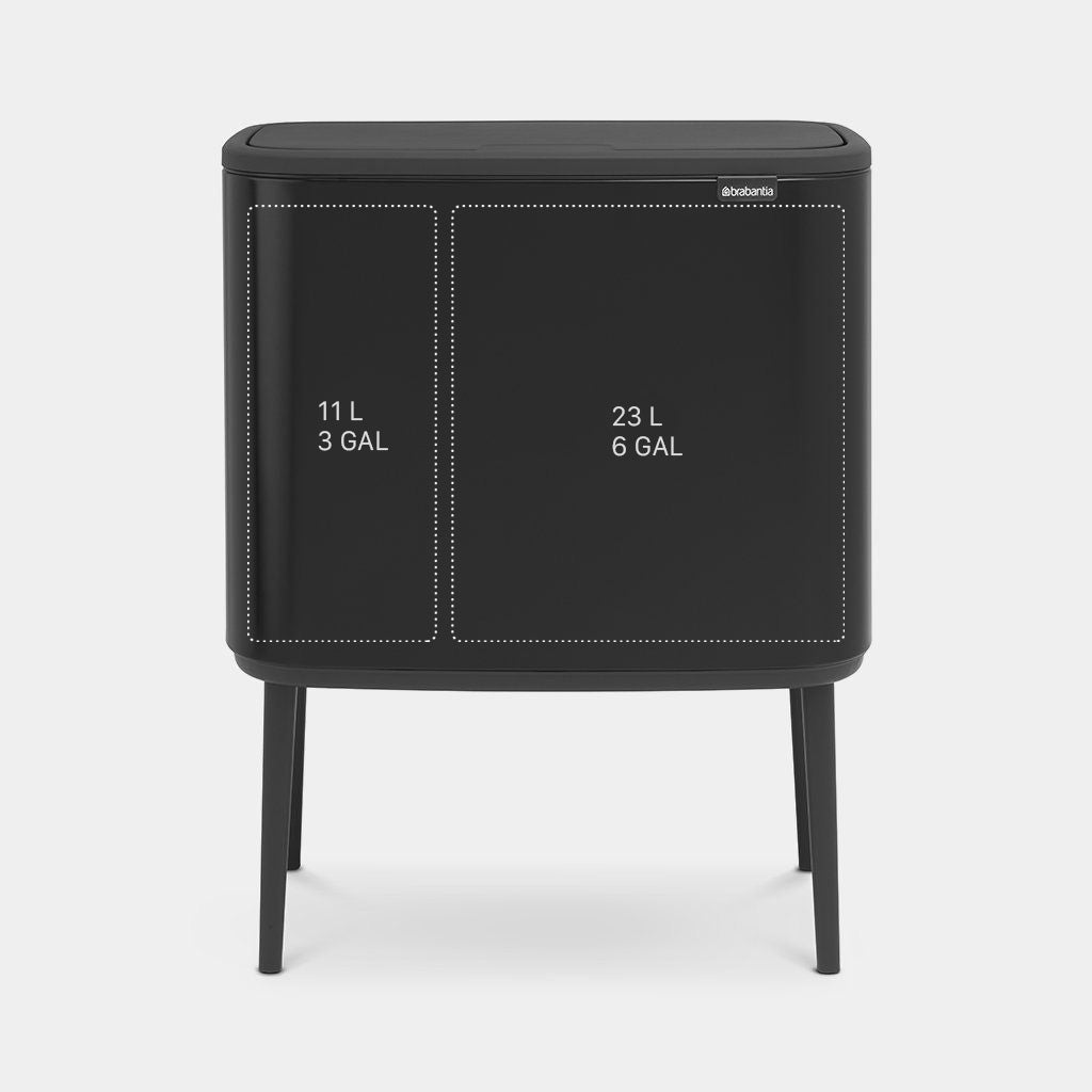Brabantia Çöp Kutusu İki Bölmeli 11+23 litre Bo Touch Bin Mat Siyah 316203