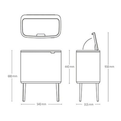 Brabantia Çöp Kutusu İki Bölmeli 11+23 litre Bo Touch Bin Mineral Powerful Blue   208348