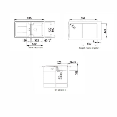 Nuevo Eviye Sonas 5 S 91,5 x 50 cm Sol Damlalıklı Siyah 324154