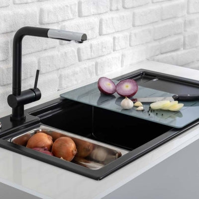 Nuevo Eviye Purel 6 S 100 x 51 cm Sağ Damlalıklı Siyah Porselen 824156