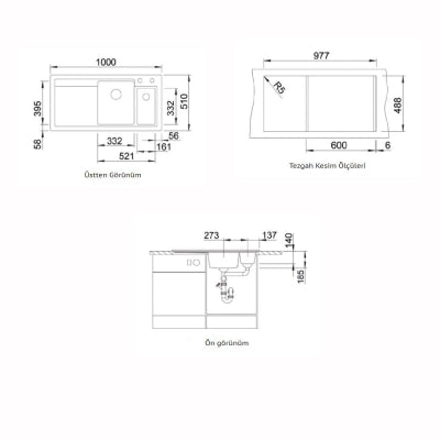 Nuevo Eviye Purel 6 S 100 x 51 cm Sağ Damlalıklı Siyah Porselen 824156