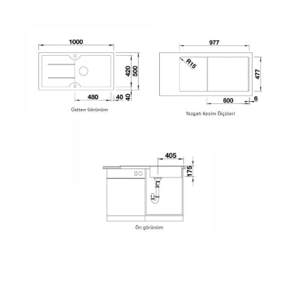 Nuevo Eviye Sonas XL 6 S 100 x 50 cm Sol Damlalıklı Siyah Porselen 324163