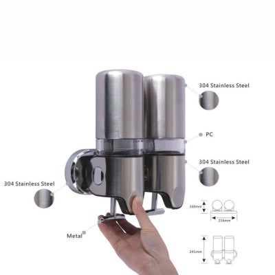 İkili Sıvı Sabunluk, Şampuanlık 450 ml x 2 Mat Paslanmaz Çelik