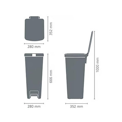 Brabantia Çöp Kutusu 40 litre Stepup Plastik Koyu Gri 800023