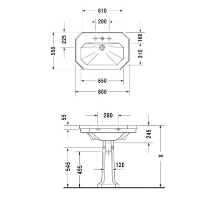 Duravit Lavabo Klasik 1930 Serisi Ayaklı80 cm 0438800030