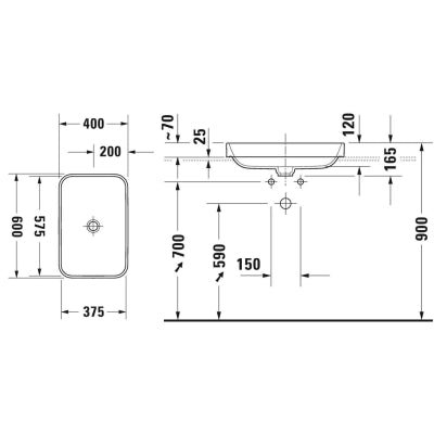 Duravit Lavabo Happy D.2 Plus 60 x 46 cm, Beyaz / Antrasit Mat 606061000