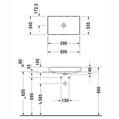 Duravit Lavabo DuraSquare DuraCeram Dikdörtgen Çanak 60 x 34,5 cm 2355600000