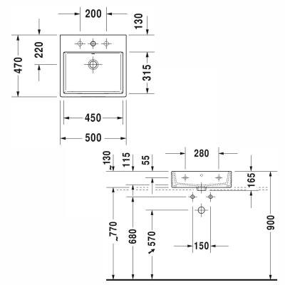 Duravit Lavabo Vero Air Tezgahüstü 50 cm 2350500027